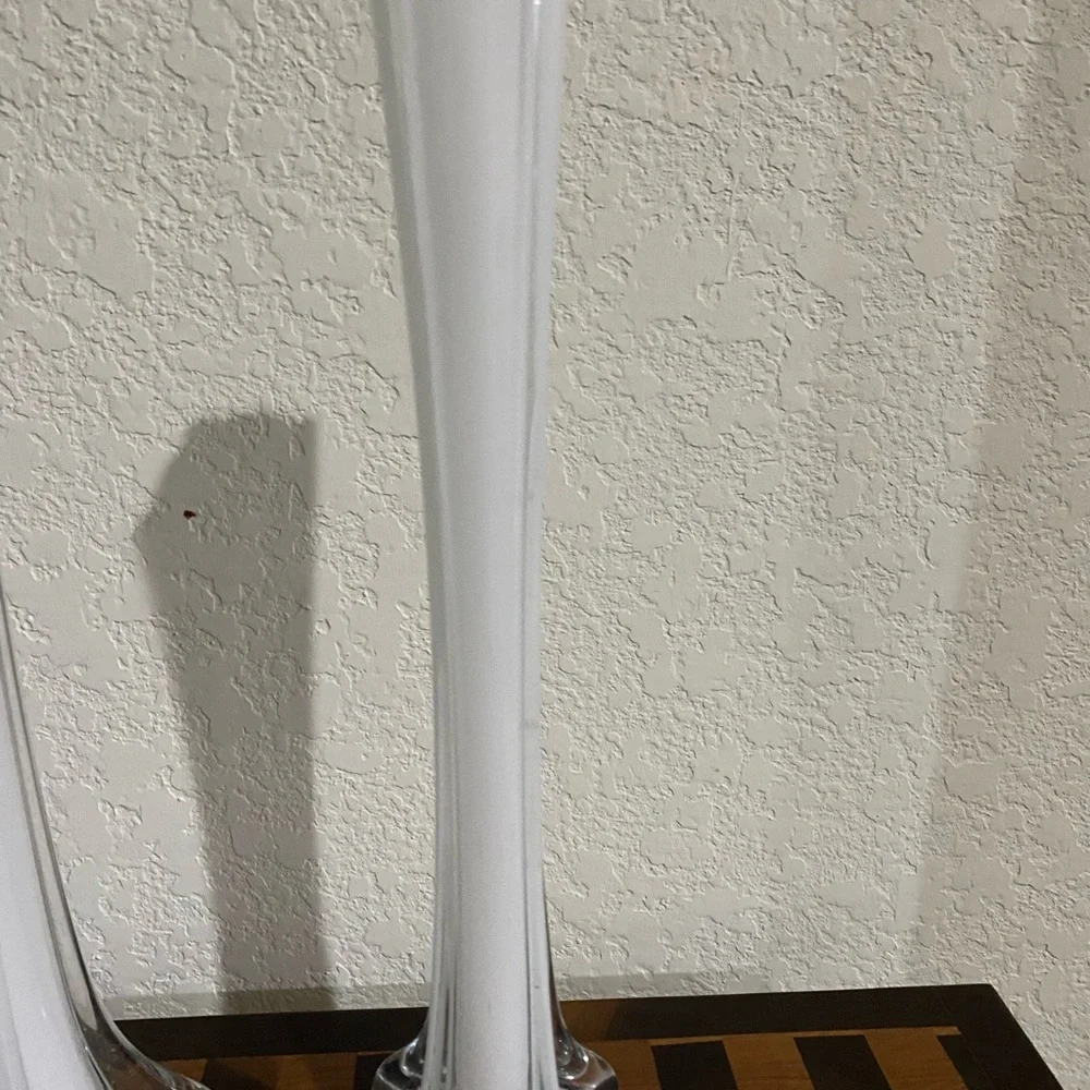 2 White Blown Glass Eiffel Tower 12” Tall Centerpiece Wedding Decor Vases